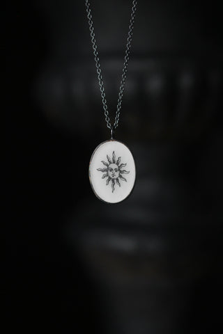 Oval Sun Pendant oxidised Silver Necklace