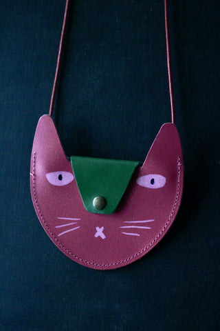 Cat Pocket Purse |  Pink & Green