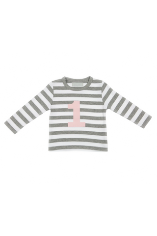 Grey Marl & White Breton Striped Number T Shirts (Mallow Pink)