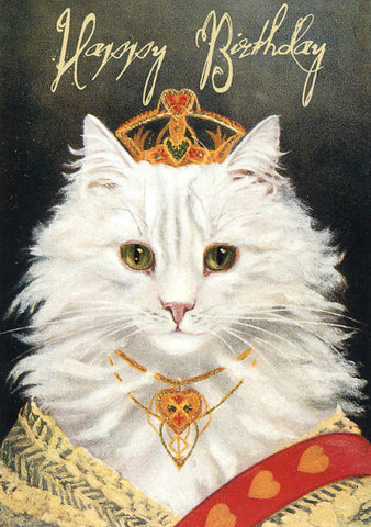 Madame Treacle white Birthday Cat  Glitter Card