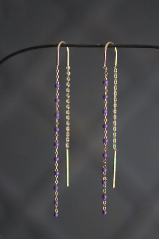 Gold Earrings with chain and beads