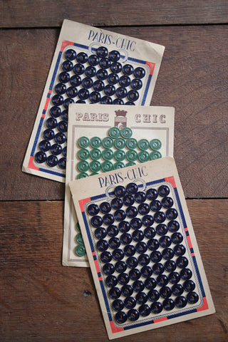72 Ribbed Vintage French Buttons on original card