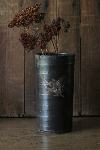 Vintage Japanese Ceramic Black Vase (Boxed)