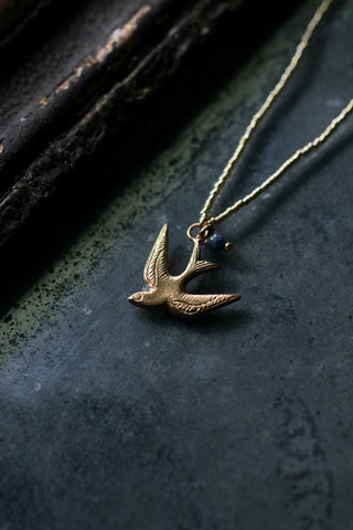 Paradise Lapis Lazuli Gold Swallow Necklace