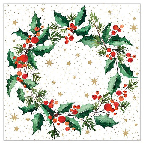 Holly Wreath Paper Napkins