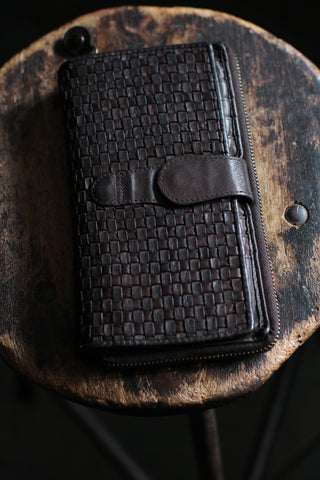 Woven Leather 22 Card Purse/Wallet | Dark Brown