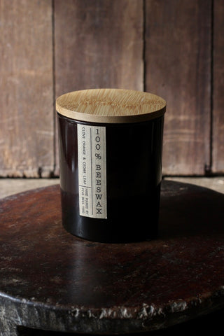 Apothecary Glass Bees wax Candle |  CLOVE ORANGE & CEDAR LEAF