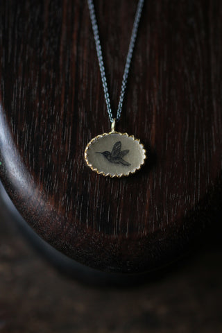Victoria Hummingbird Necklace - Gold vermeil pendant, oxidized necklace