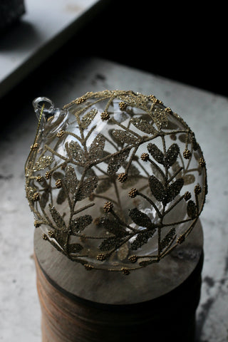 Glass Bauble (Lg) | Gold leaves