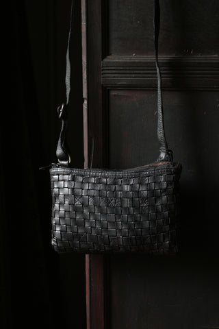 Woven Classic Leather Crossbody Bag | Black