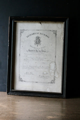 Vintage Belgian Framed Document