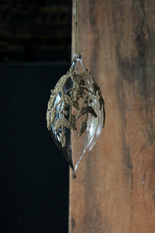 Glass Bauble | Drop with gold leaves