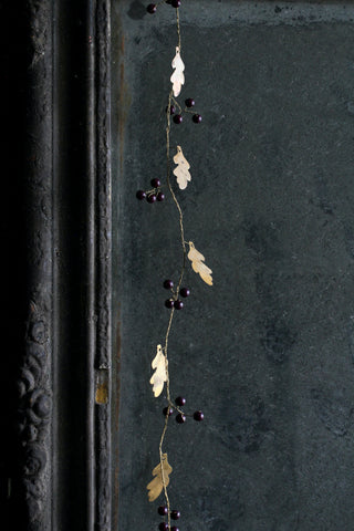 Brass Leaf Garland with red berries