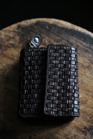 Woven Leather 7 Card Wallet/Purse | Dark Brown