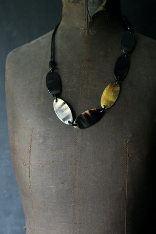Natural flat oval necklace | Black Horn