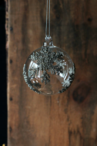 Glass Bauble | Frosted snowflakes