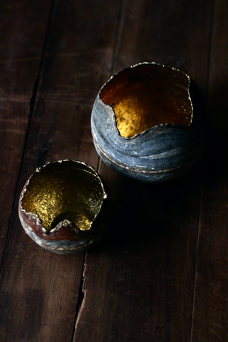 Metal ball T-lights | rusty gold interior