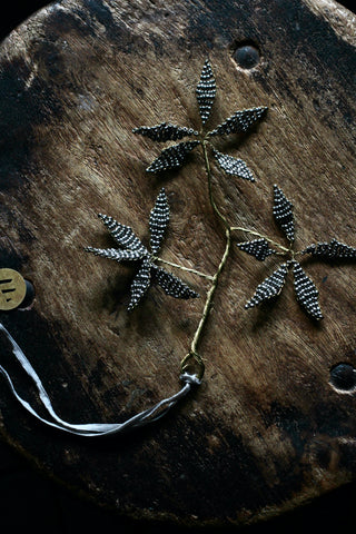 Branch with silver/black beaded leaves (sml)