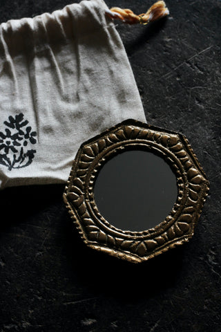 Hexagonal Hand mirror with cotton bag