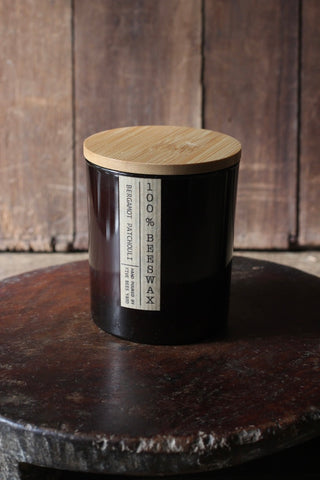 Apothecary Glass Bees Wax Candle | BERGAMOT & PATCHOULI