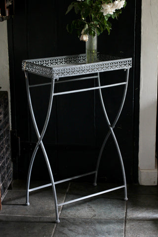 Ornate Metal Table Antique Grey