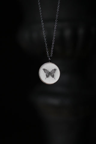 Round Butterfly Pendant oxidised Silver Necklace