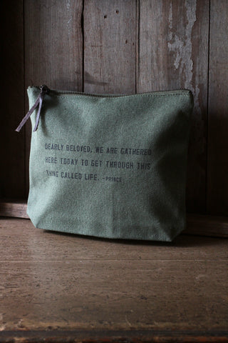 'Dearly Beloved' Canvas Zip Bag | Prince Quote