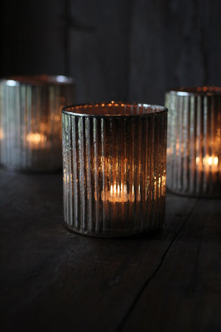 Ribbed Glass Votive | Antiqued Silver