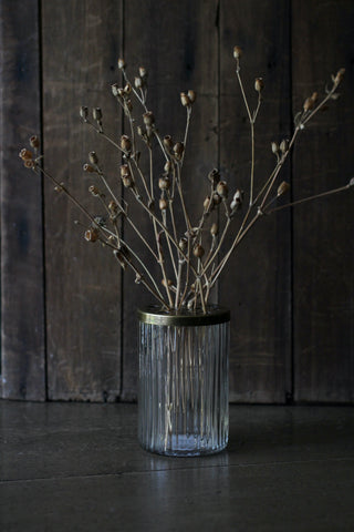 Ribbed Glass Stem Vase with brass lid