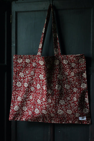 Floral block print tote bag - Red