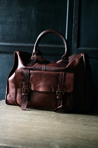 Vintage Style Weekend Leather Holdall | Rust