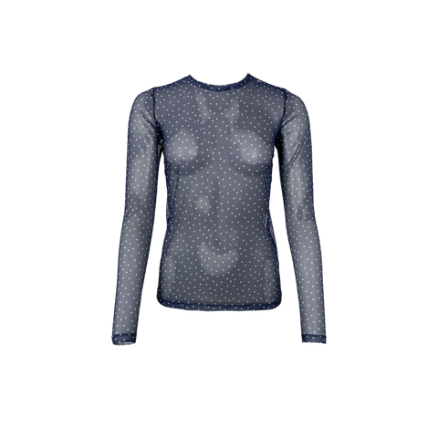 ANNE mesh blouse Navy Dot