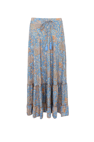 LUNA frill maxi skirt - Golden Aqua