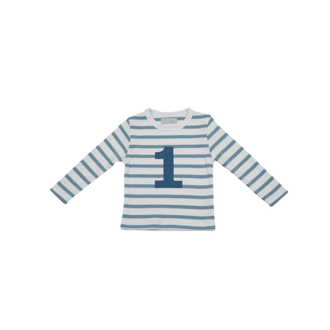 Ocean Blue & White Breton Striped Number T Shirt