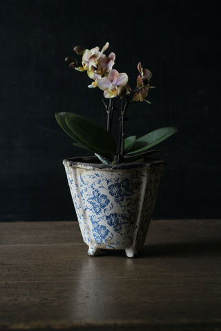 Blue Earthenware Floral Flower pot