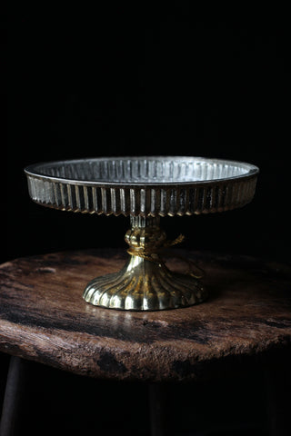 Glass cake stand | antique gold