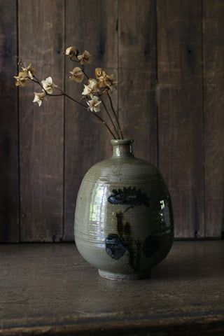 Vintage Japanese Ceramic Green Vase (Boxed)