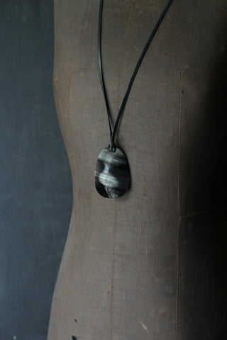Large Oval natural pendant | Black buffalo horn