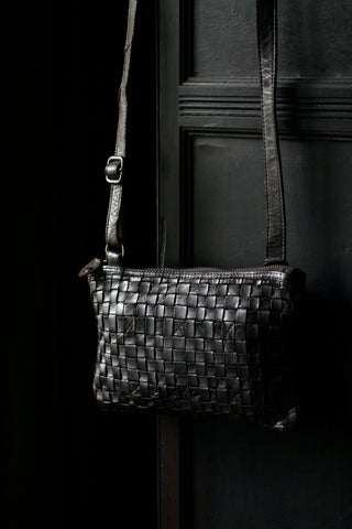 Woven Classic Leather Crossbody Bag | Dark Brown