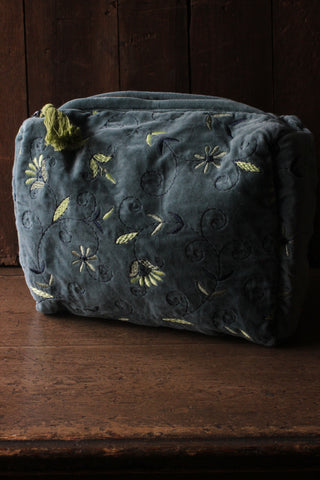 Embroidered Velvet wash bag Large