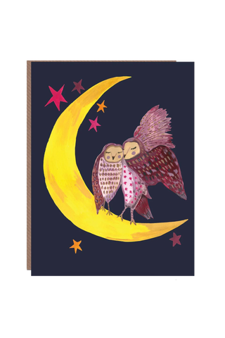 Owls On Moon Greetings Card