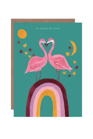 Flamingos On Rainbow Greetings Card