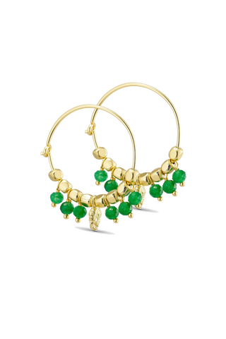 Hoop/ green jade gemstones, Gold plated