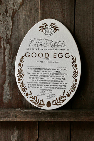 Good Egg Easter certificate