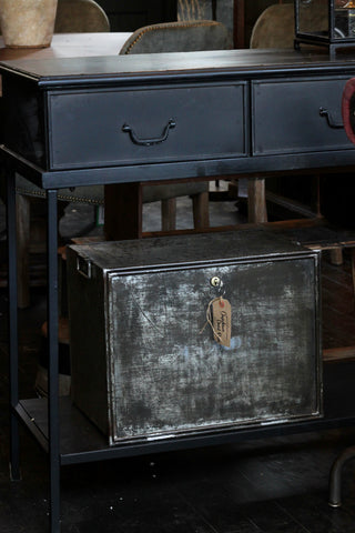 Vintage Steel Drop Down Deed Box (with key)