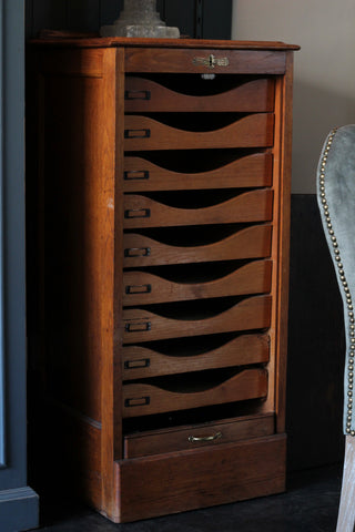 Antique Tambour fronted cabinet with key