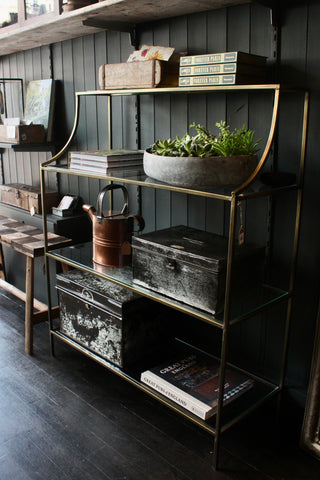 3 Tier Brass and Glass Shelving Unit