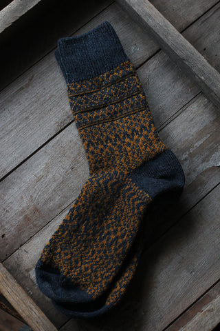 Wool Jacquard Socks Navy