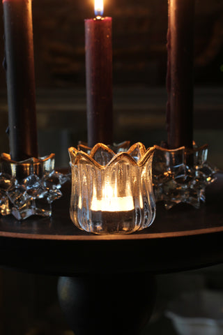 Decorative Glass T-Light Holder with Gold Trim