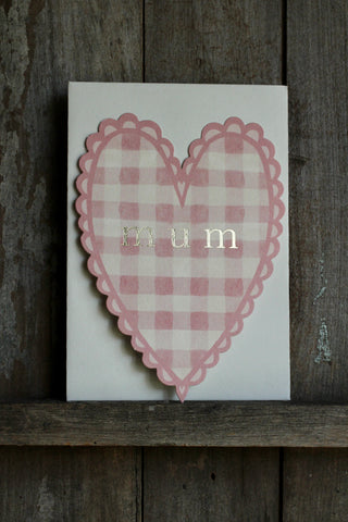 Wanderlust Card - Pink Gingham 'Mum' Heart